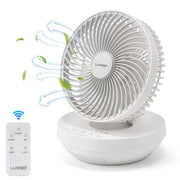 Ventilateur de bureau pliable Luxaid avec télécommande, batterie de 4 000 mAh, recharge Type-C, 3 vitesses, minuterie de 4 heures, veilleuse, fixation murale, portable et compact