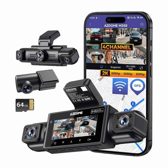 Caméra embarquée AZDome M350 4 canaux - 2K + 3x Full HD - Wi-Fi - GPS - 64 Go
