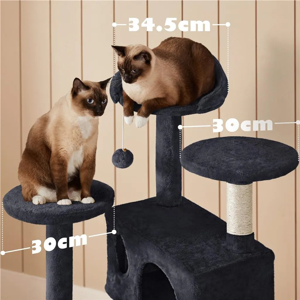 Yaheetech Poste à griffer pour chat 139 cm de haut - 3 plateformes d'observation - 2 enclos confortables pour chat - Noir