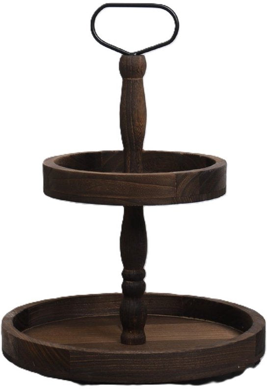 Etagère de luxe - Bois de Paulownia durable - 2 couches - Plateau décoratif avec poignée - 46 cm de haut