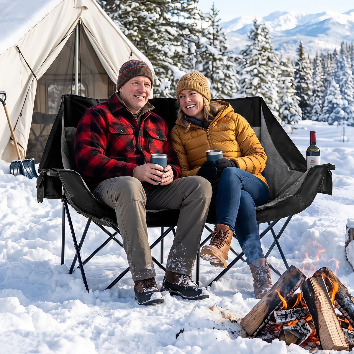 Chaise de camping double pliable Coast - Chauffante - 3 niveaux de chaleur - Noir