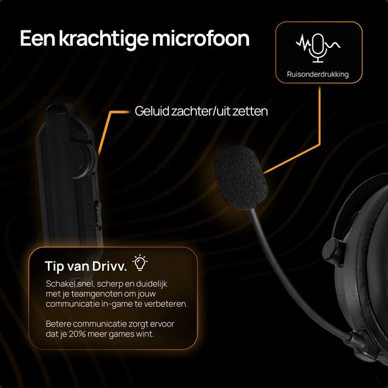 Drivv. PRO Casque de jeu sans fil avec microphone - Casque de jeu Bluetooth adapté à PS4, PS5, Xbox Series et PC - Sans fil 2.4GHz