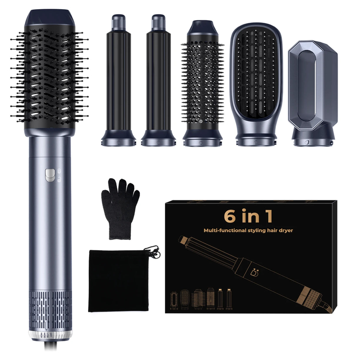 Atopskins Appareil de coiffure 6 en 1 Volume & Brillance - Sèche-cheveux, brosse à boucler et brosse à lisser