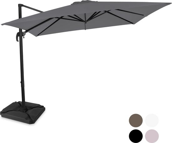 VONROC Premium Parasol flottant Pisogne 300x300cm - Avec tuiles de remplissage, base transversale et housse de protection - Parasol carré - Rotation 360° - Inclinaison - Toile résistante aux UV - Gris
