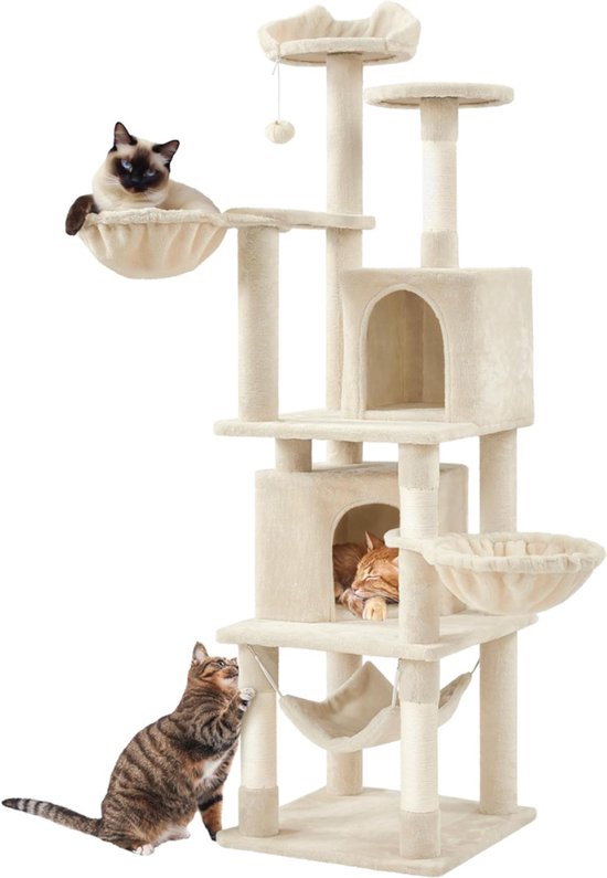 Arbre à chat Yaheetech - 175 cm - Avec poteaux en sisal et maisonnettes pour chats - Beige