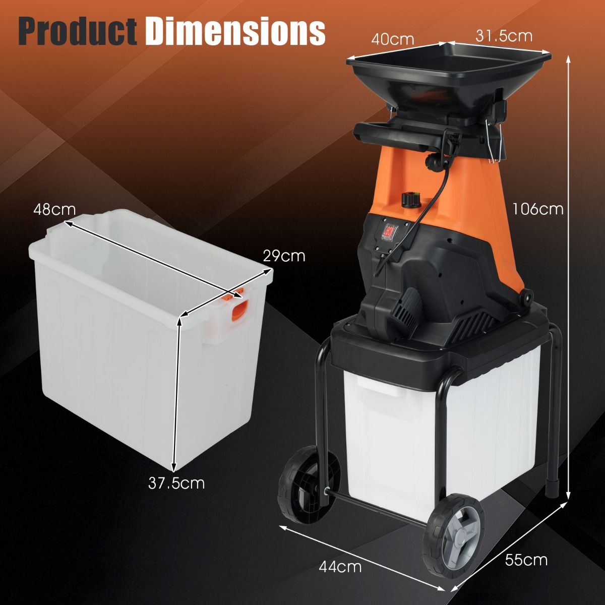 Broyeur de jardin électrique Coast - Moteur de 3 000 W - Bac de collecte de 50 litres - vert/orange