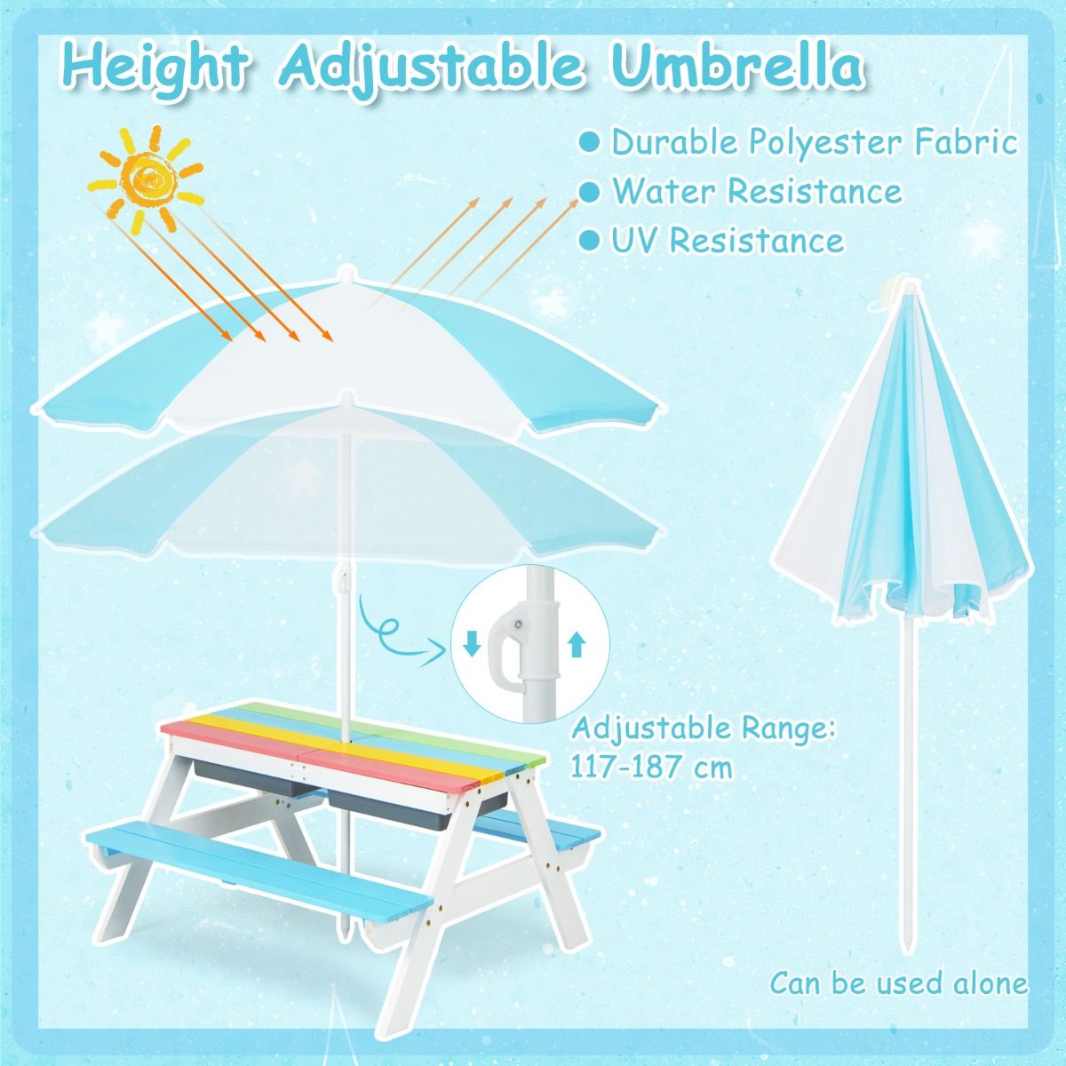 Ensemble de table de pique-nique pour enfants Coast 3-en-1 - avec parasol et bancs - multicolore