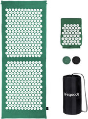 LifeGoods Tapis d'acupression XL - avec coussin - Tapis Shakti - Tapis pour ongles avec 2 balles pour points de déclenchement - 128x48x2cm - Vert/Blanc