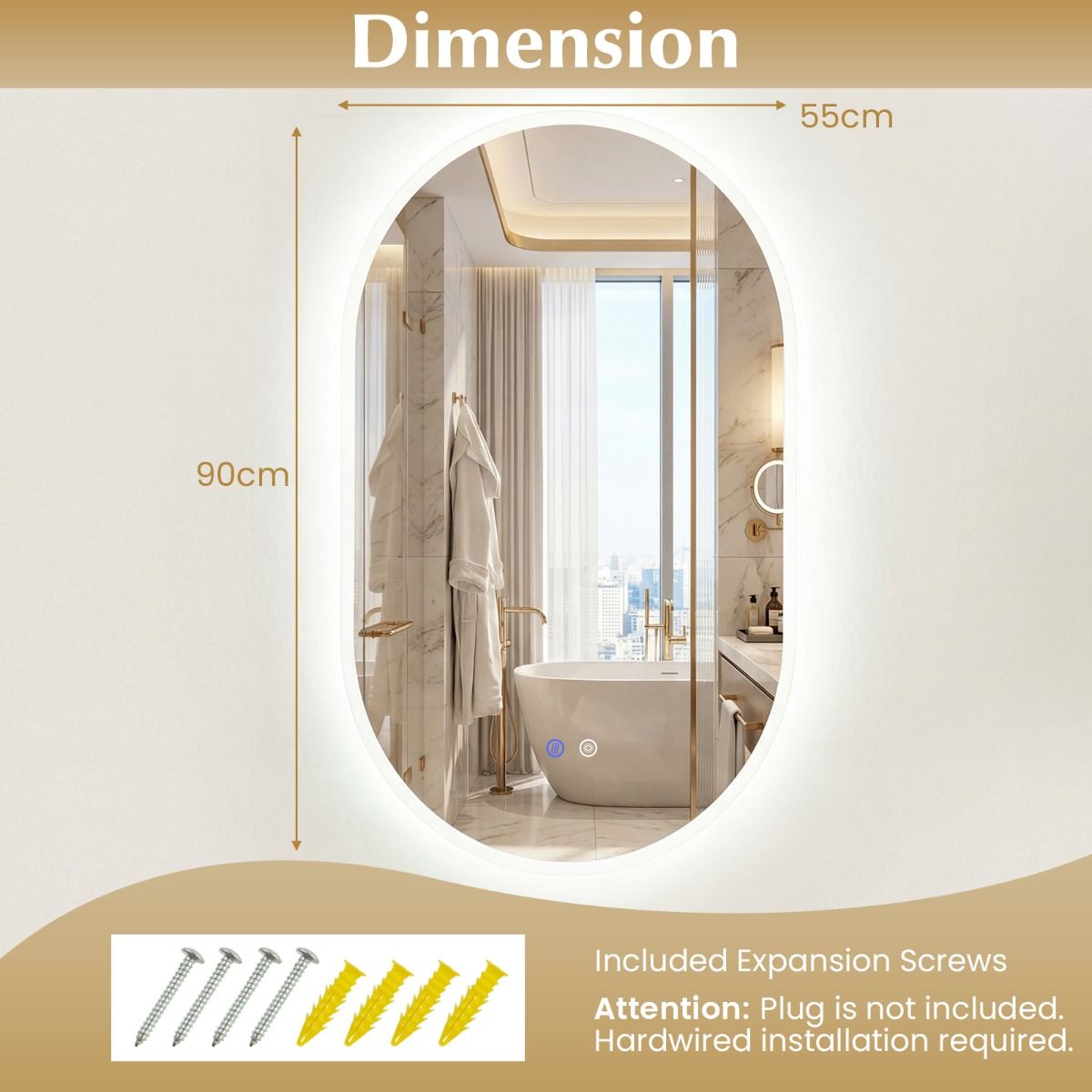 Miroir de salle de bains Coast avec éclairage LED - fonction anti-buée - commande tactile - 90 x 55 cm - argent