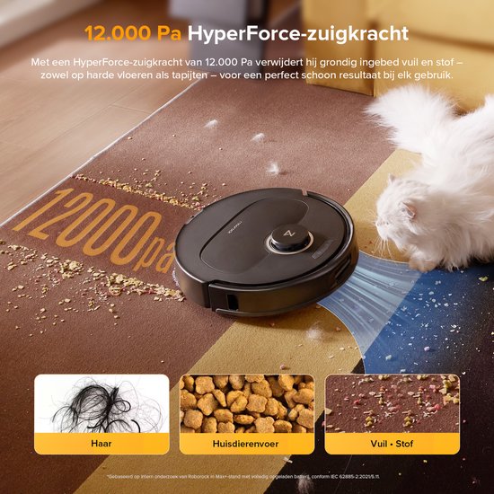 Roborock Qrevo S5V - Robot aspirateur avec station d'accueil - Puissance d'aspiration de 12 000 Pa - FlexiArm - Fonction de lavage - Évitement réactif des obstacles - Double fonction anti-enchevêtrement - Séchage à l'air chaud - Évitement des obstacles et