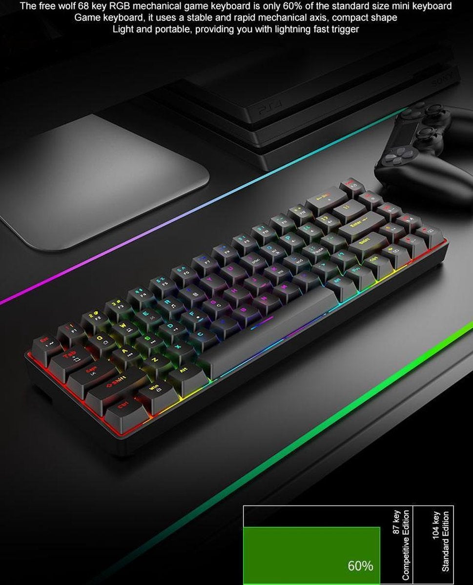 ZIYOU LANG T8 RGB Mechanical 68Keys gaming keyboard - Clavier de jeu Windows/Mac - Interrupteur marron - QWERTY - Clavier mécanique - Noir