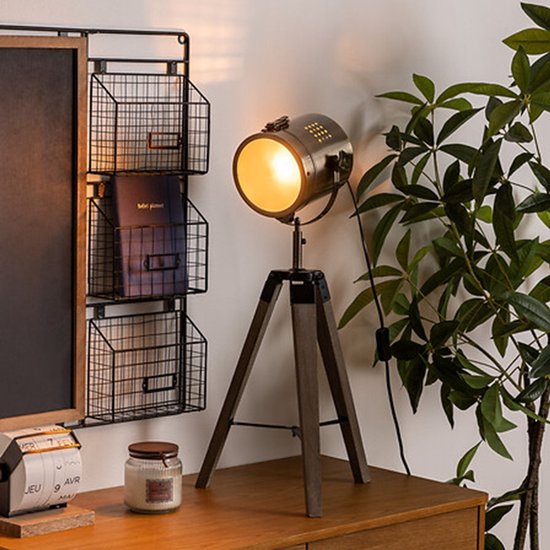 Atmosphera - Lampe industrielle - Métal - Bois - Noir - 68 cm