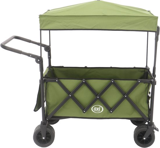 AXI SB221 Chariot pliable avec toit – Vert – Avec barre de traction, freins et housse – Capacité de charge de 100 kg – Facile à transporter – Métal