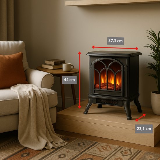 Foyer décoratif électrique Alpina - Poêle électrique décoratif - Foyer avec effet de flammes réaliste - Thermostat réglable - Protection contre la surchauffe - 1 500 W - Noir - 39 x 25 x 54 cm