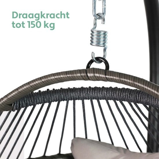 Chaise suspendue Vita5 Egg - avec support - intérieur et extérieur - chaise cocon - pliable - jusqu'à 150 kg - coussin et housse inclus - gris clair