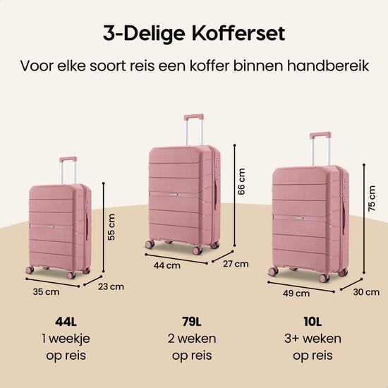 SKYCASES Urban Adventurer - Ensemble de valises - 3 pièces - Serrure à chiffres - 232L - Roues pivotantes - Valise de voyage avec serrure de valise - Légère - Rose