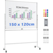 Tableau blanc mobile Coast - Tableau magnétique double face - Hauteur réglable - Avec roulettes - Blanc 150 x 120 cm