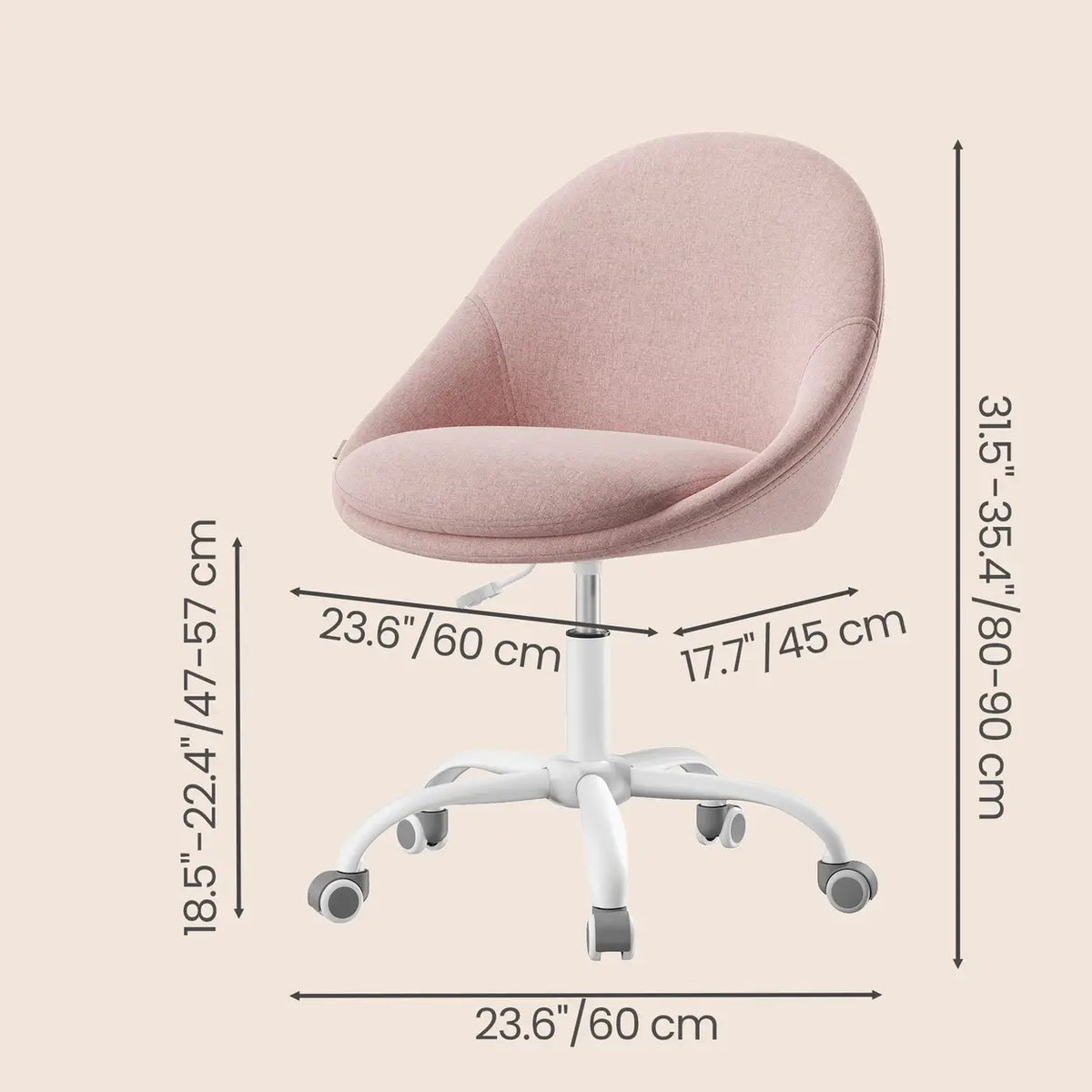 Chaise de bureau pivotante JOYFURNOS - Réglable en hauteur - Rose