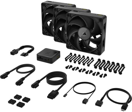 Kit de démarrage Corsair iCUE LINK RX120 MAX PWM Thick Fans - Lot de 3 ventilateurs - 120 mm - 71,28 cfm - 400 - 2 000 tr/min - 10 - 29,5 dBA - Avec hub système iCUE LINK - noir
