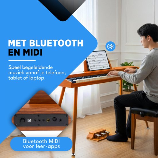 Finesse Digital Piano - 88 touches lestées - avec pédales et tabouret - Piano à clavier - Piano électrique - adulte et enfant