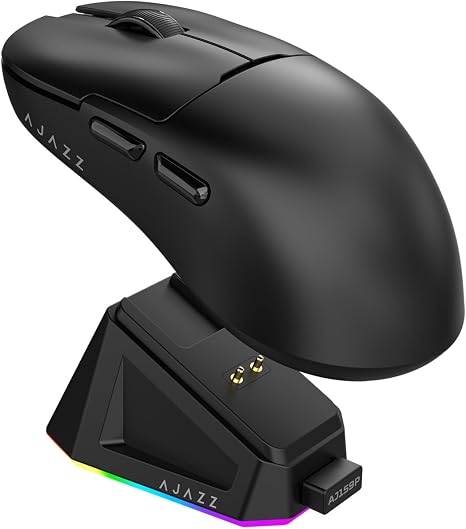 DAIDAI  AJAZZ AJ159P Souris de jeu sans fil avec station de recharge RGB – PAW3395 – 26 000 DPI – 56 g