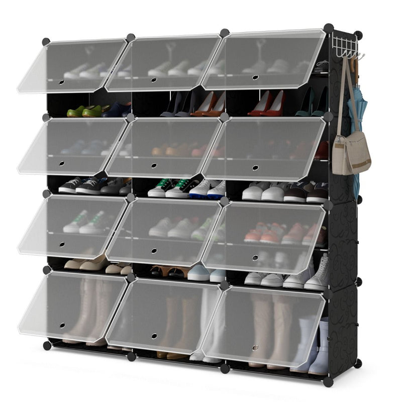 Armoire à chaussures Coast à 8 compartiments - étagère à chaussures réglable - pour 48 paires de chaussures - noire et translucide