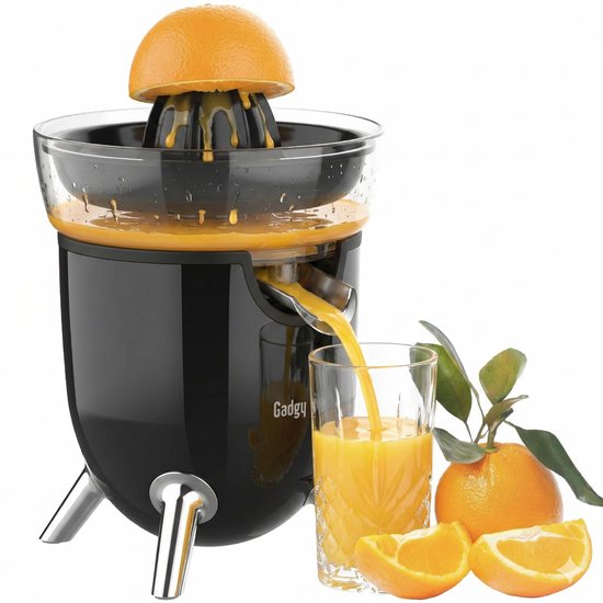 Presse-agrumes électrique Gadgy - Presse-oranges et presse-citrons avec bec verseur - Presse-agrumes avec 2 cônes de pressage - Système anti-gouttes - Antidérapant - 100 W - Noir - Lavable au lave-vaisselle