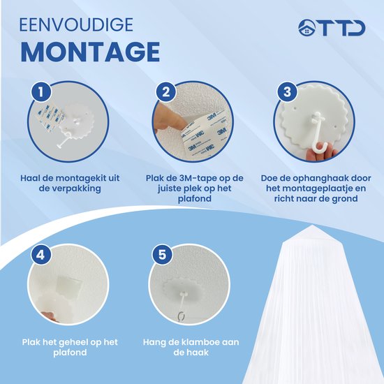 Moustiquaire XXL haut de gamme TTD® – 2 personnes – Polyester – Lavable – Anneau et kit de montage inclus