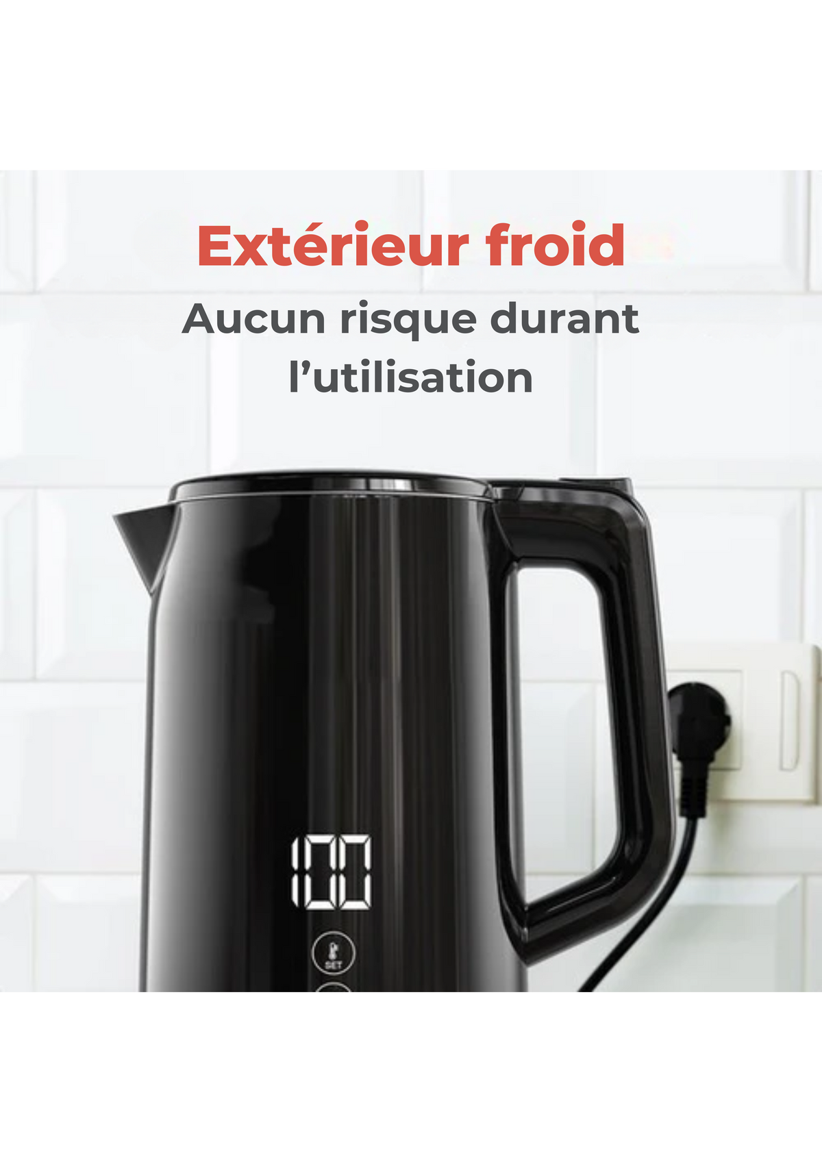 Bouilloire - KitchenBrothers - Électrique - Filtre à calcaire - Fonction maintien au chaud - 1,7L - 2200W - Noir