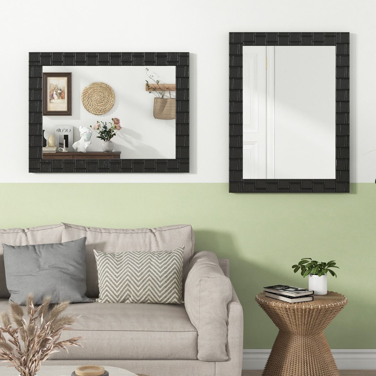 Miroir mural Coast - rectangulaire - cadre en bois - peut être accroché à la verticale ou à l'horizontale - noir - 80 x 60 cm