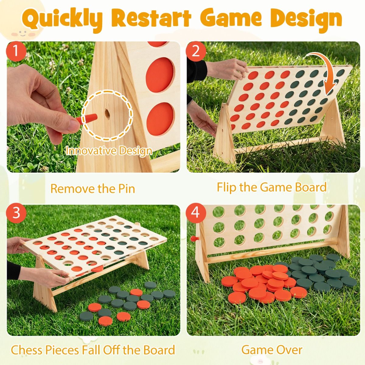 Jeu « Coast » de 4 à la suite - jeu de société de connexion - 42 pièces - cadre en bois de pin - couleur naturelle