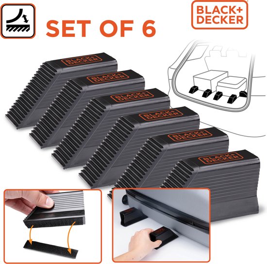 BLACK+DECKER Kit de 6 supports à bagages - Organisateur de coffre - pour valises, cartons de déménagement, courses et plus encore - Butées de chargement - Pinces à bagages - Plastique - Noir