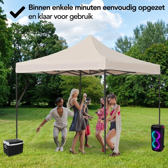 Brixy Party Tent - Pliable - Facile à monter - 3x3m - Imperméable - Pavillon - Sac de transport inclus - Crème