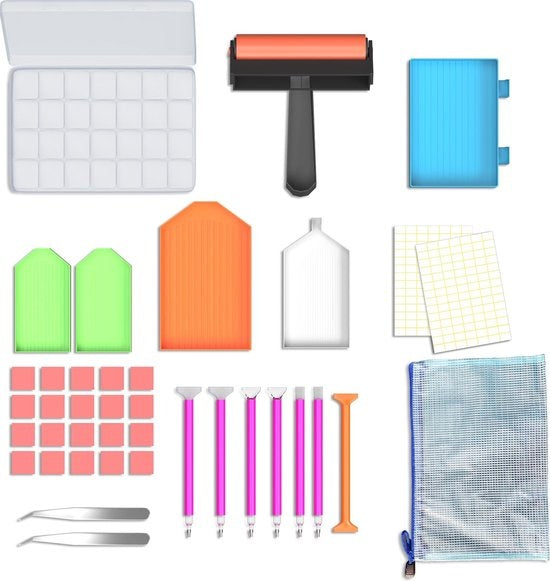 Rubye® Diamond Painting Accessories Package - Storage Box - Diamond Painting Adults - Roller - Pens - Wax - Shakers - Etui - Tweezers - Starter Pack