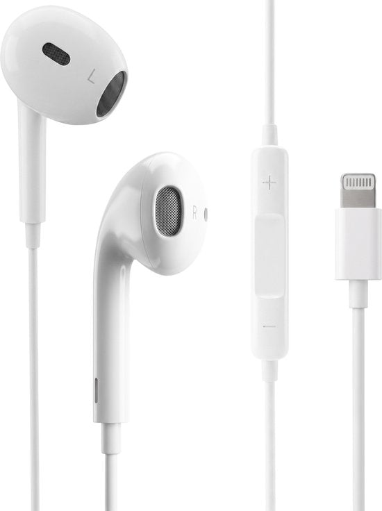 Écouteurs filaires Nuvance - Compatibles Lightning - Écouteurs intra-auriculaires filaires - Écouteurs filaires avec microphone - Blanc