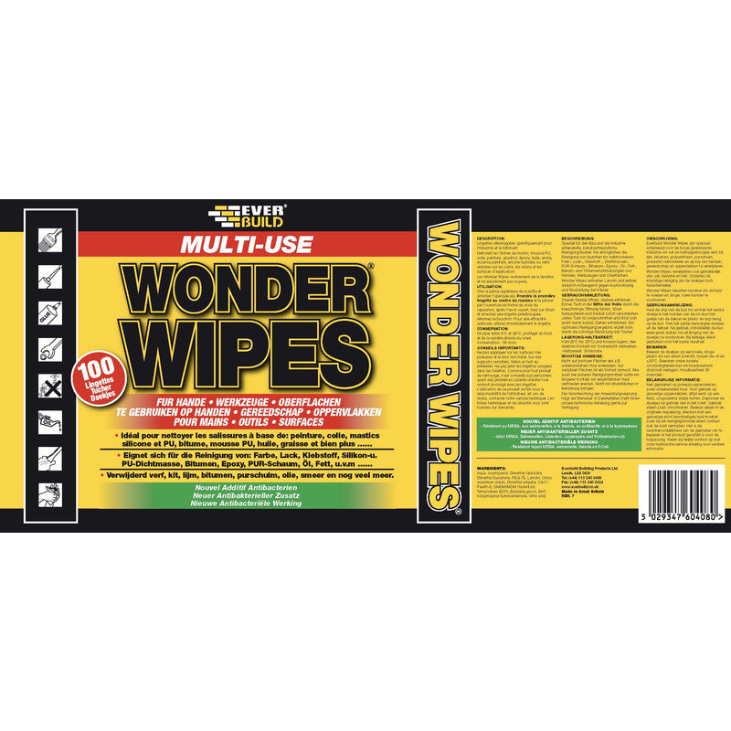 Everbuild Wonder Wipes - Lingettes de nettoyage - 100 pièces - 11 x 11 x 24,5 cm
