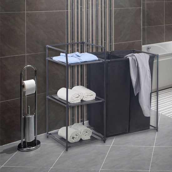 Herzberg HG-04531 : Trieuse à linge avec 2 sacs amovibles et une étagère de rangement à 3 niveaux