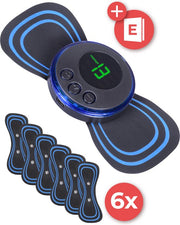 Nuvance - Appareil de massage EMS avec commande - Livret et 6 tapis de massage réutilisables inclus - Stimule la circulation - Convient pour le dos, les bras et les jambes - Sans fil - 8 niveaux et 19 intensités - Noir/Bleu