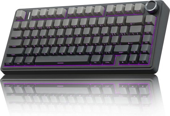 AULA F75 Pro - Clavier gaming sans fil - Mécanique - Touches imprimées sur le côté - Joint d'étanchéité - Remplacement à chaud - Tri-mode - Claviers QWERTY - 80 touches - Noir et gris
