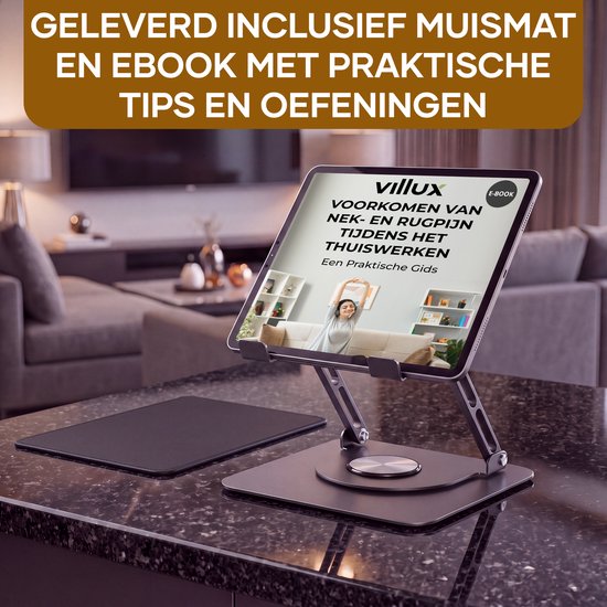 Support pour ordinateur portable Villux ergonomique - Support pour ordinateur portable réglable - Support pour ordinateur portable - Rehausseur pour ordinateur portable - Support pour ordinateur portable pliable - E-book inclus - Tapis de souris inclus