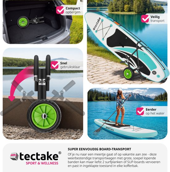 tectake® Chariot de transport pliable pour planche de surf - pour planche de stand-up paddling - canoë bateau ou kayak gonflable - chariot - buggy pour SUP - planche de surf
