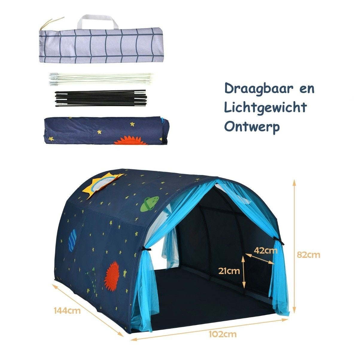 Coast Cot Princesse Maison de jeu pour enfants Princesse Tente pour enfants avec fenêtre, sac et rideau Bleu