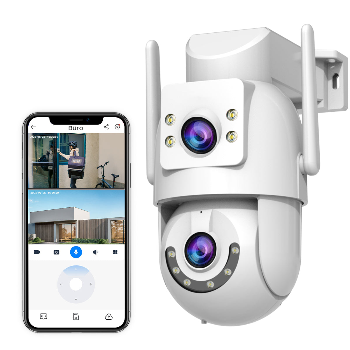 Caméra de sécurité d'extérieur JOOAN HD 2K - double objectif - Wi-Fi double bande 5 GHz et 2,4 GHz