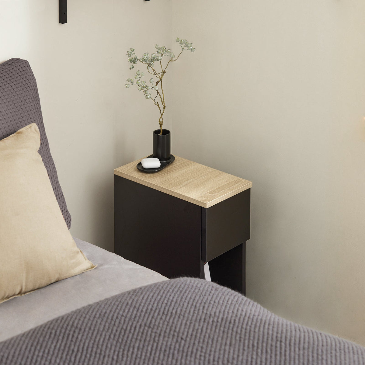 SoBuy Table de nuit avec tiroir et rangement - Lot de 2 - 20x35x60 cm - Max. 20KG - Noir