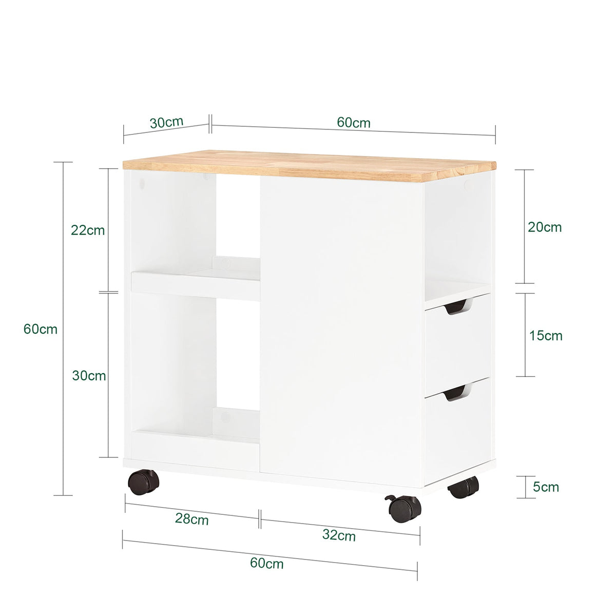 SoBuy Table d'appoint - FBT130-WN - 2 tiroirs et étagères - 60 x 30 x 60 cm - Blanc