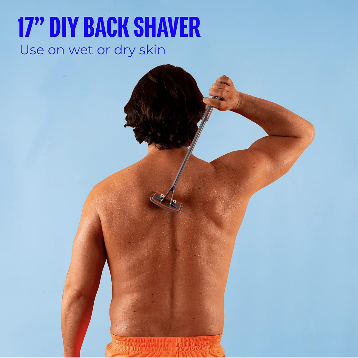 BRO SHAVER 2.2 Rasoir pour le dos pour hommes - 43 cm, acier inoxydable, 2 positions de rasage, convient aux lames doubles universelles, gris