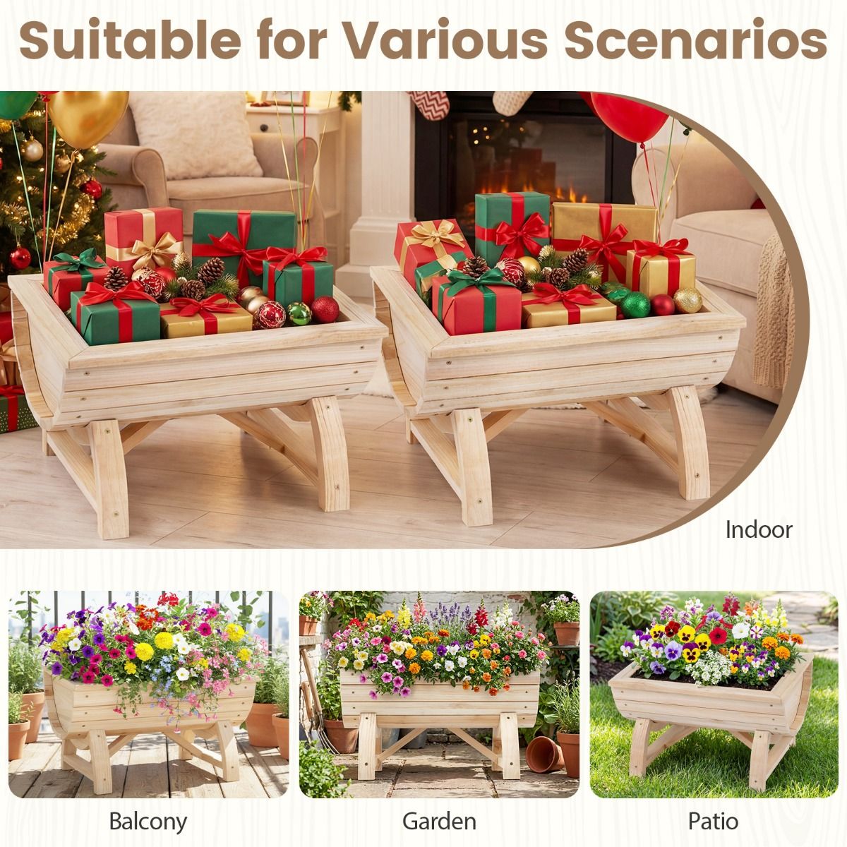 Lot de 2 jardinières surélevées Coast - Bois de pin - Avec trou de drainage - Naturel