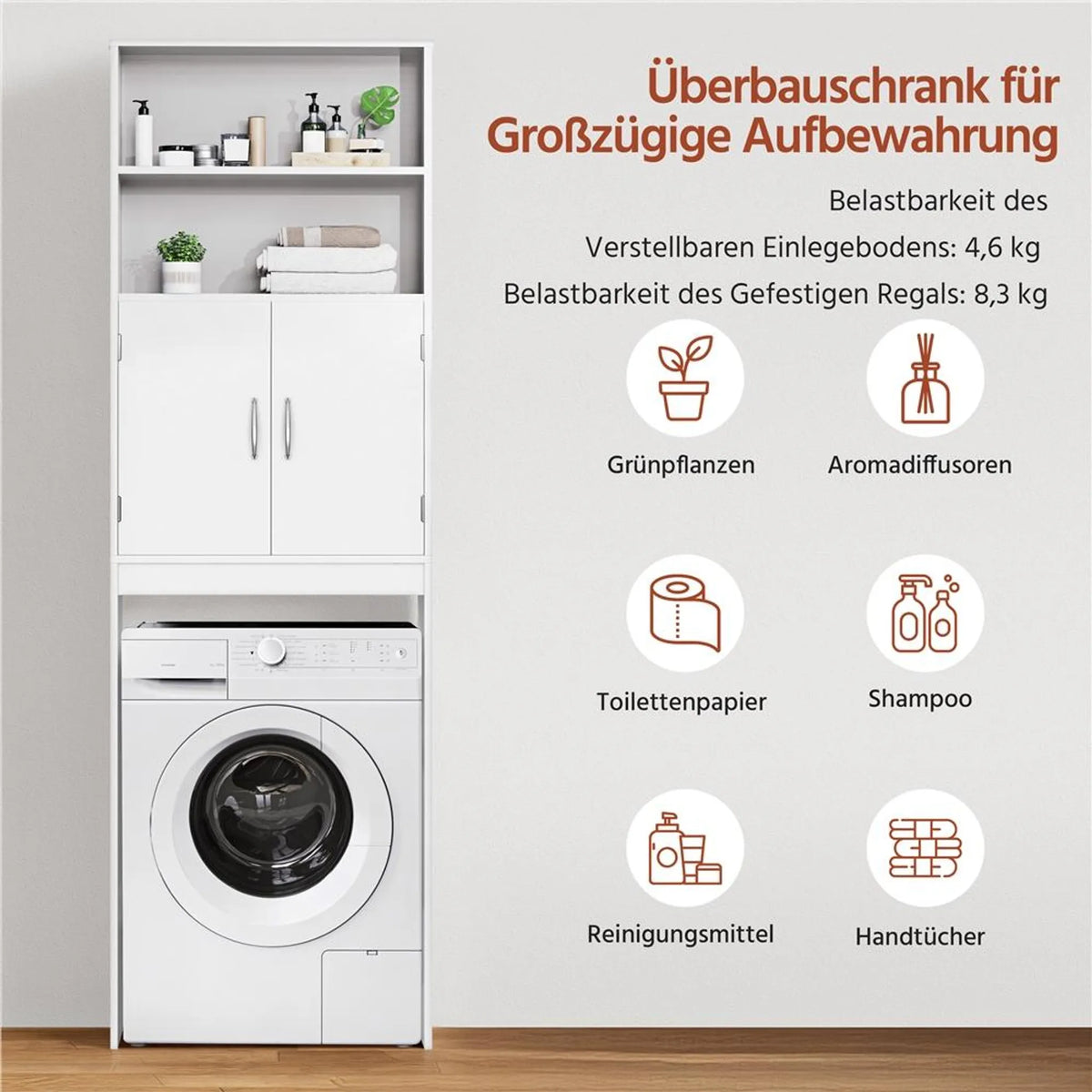 Meuble de salle de bains et meuble pour lave-linge Yaheetech - 195 cm de hauteur - 72 x 20 cm - Blanc