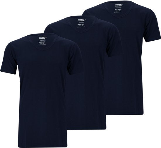 Comfort Essentials - T-shirts pour hommes - Extra Long - Navy XXL - 3 Pack - V Neck - Underhirt Men