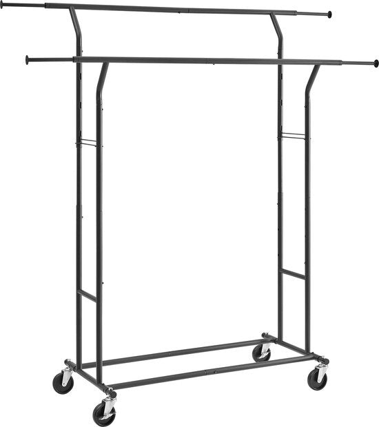 Porte-vêtements O'DADDY® sur roulettes - Portemanteau - Tringle à vêtements - Réglable et extensible - Roulettes industrielles - Métal - Stable jusqu'à 110 kg - Noir